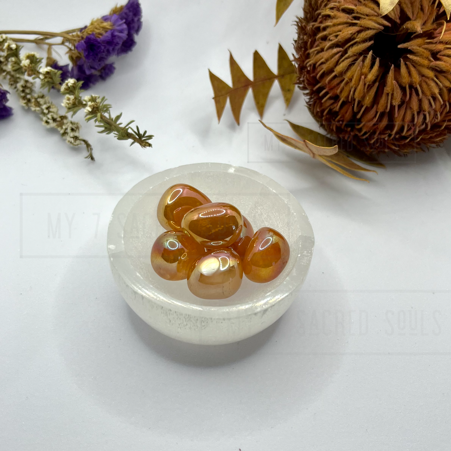 Sunset Aura Rose Quartz Tumbles