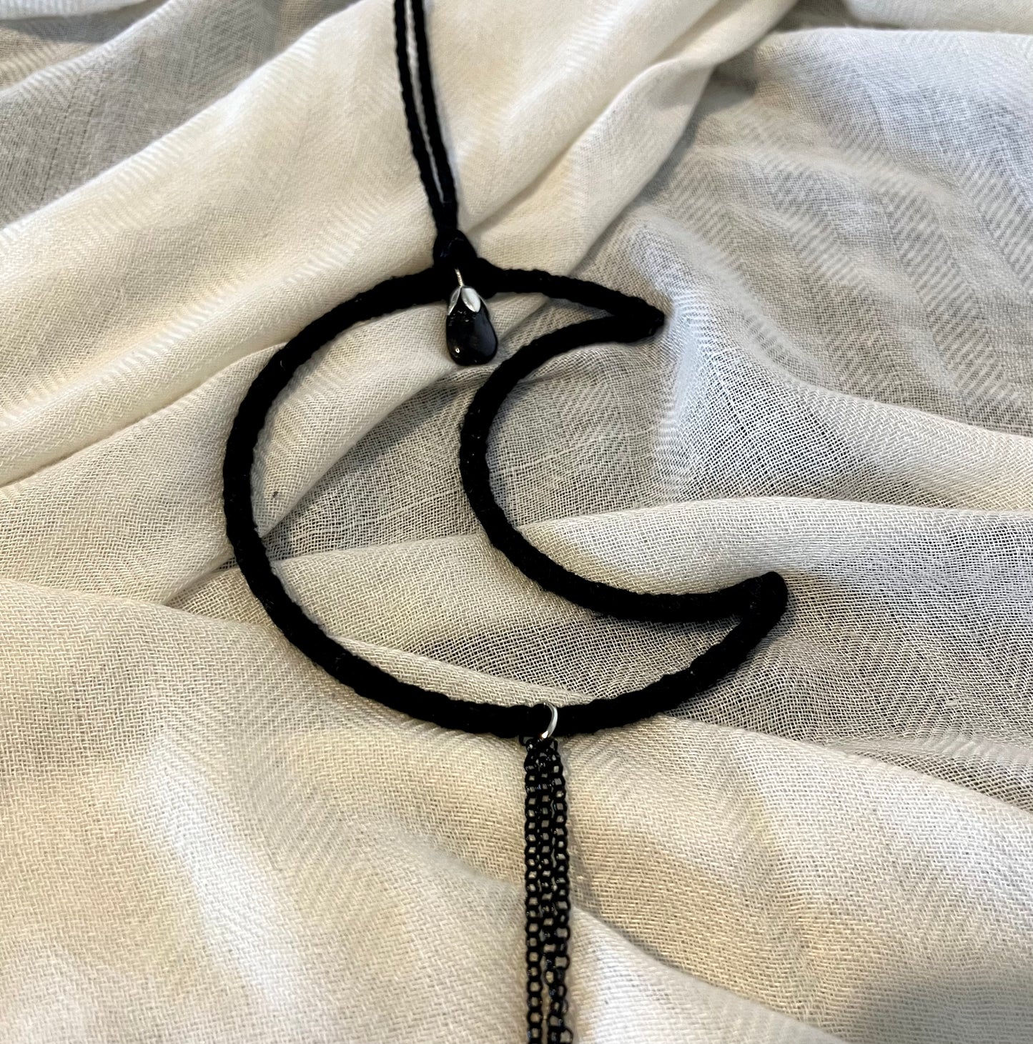Crescent Moon Hanger - Black with moon-phase charm