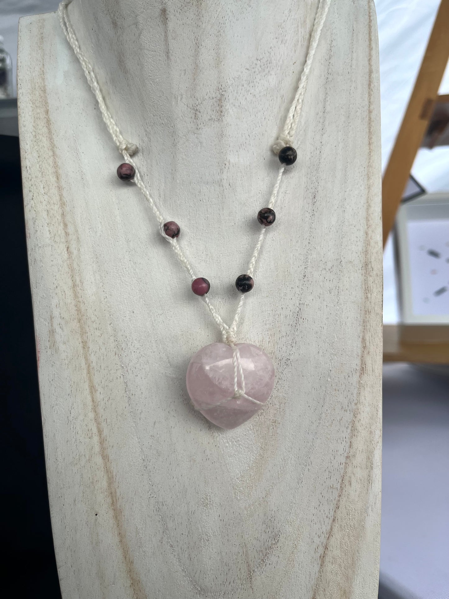 Rose Quartz Heart Mini Macrame Necklace