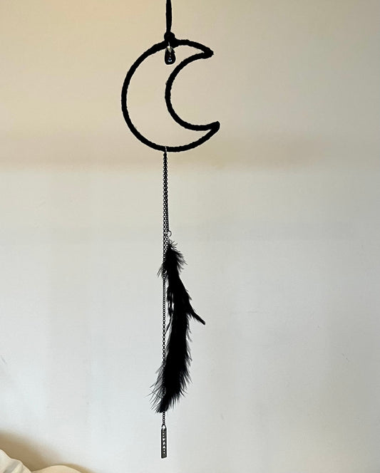 Crescent Moon Hanger - Black with moon-phase charm