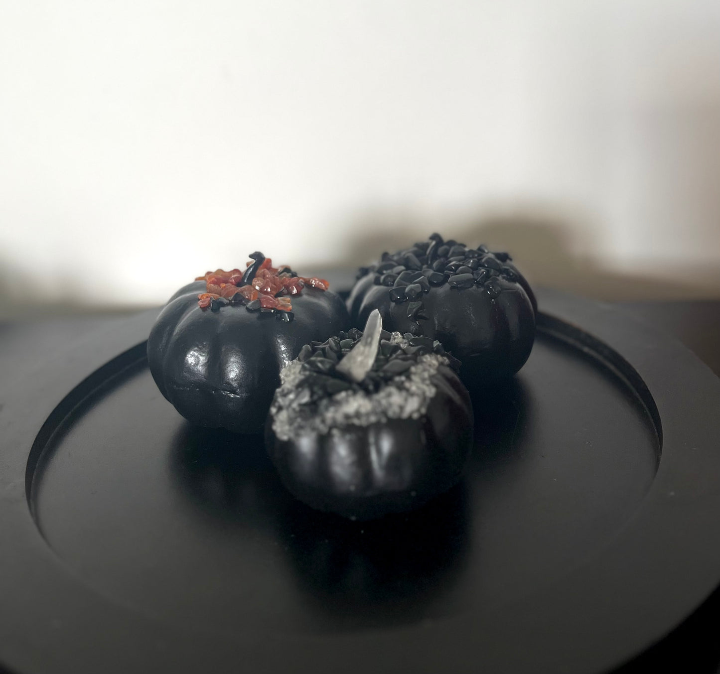 Halloween Pumpkin Decoration - Black with Crystals