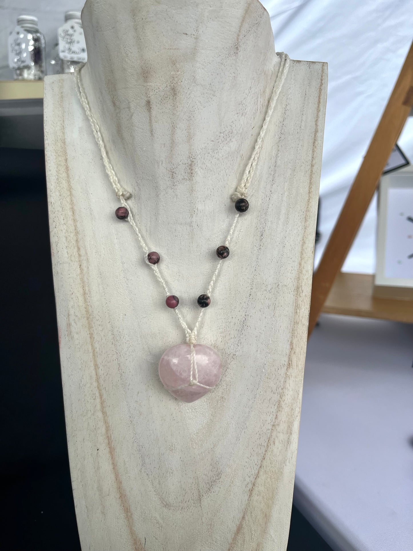 Rose Quartz Heart Mini Macrame Necklace