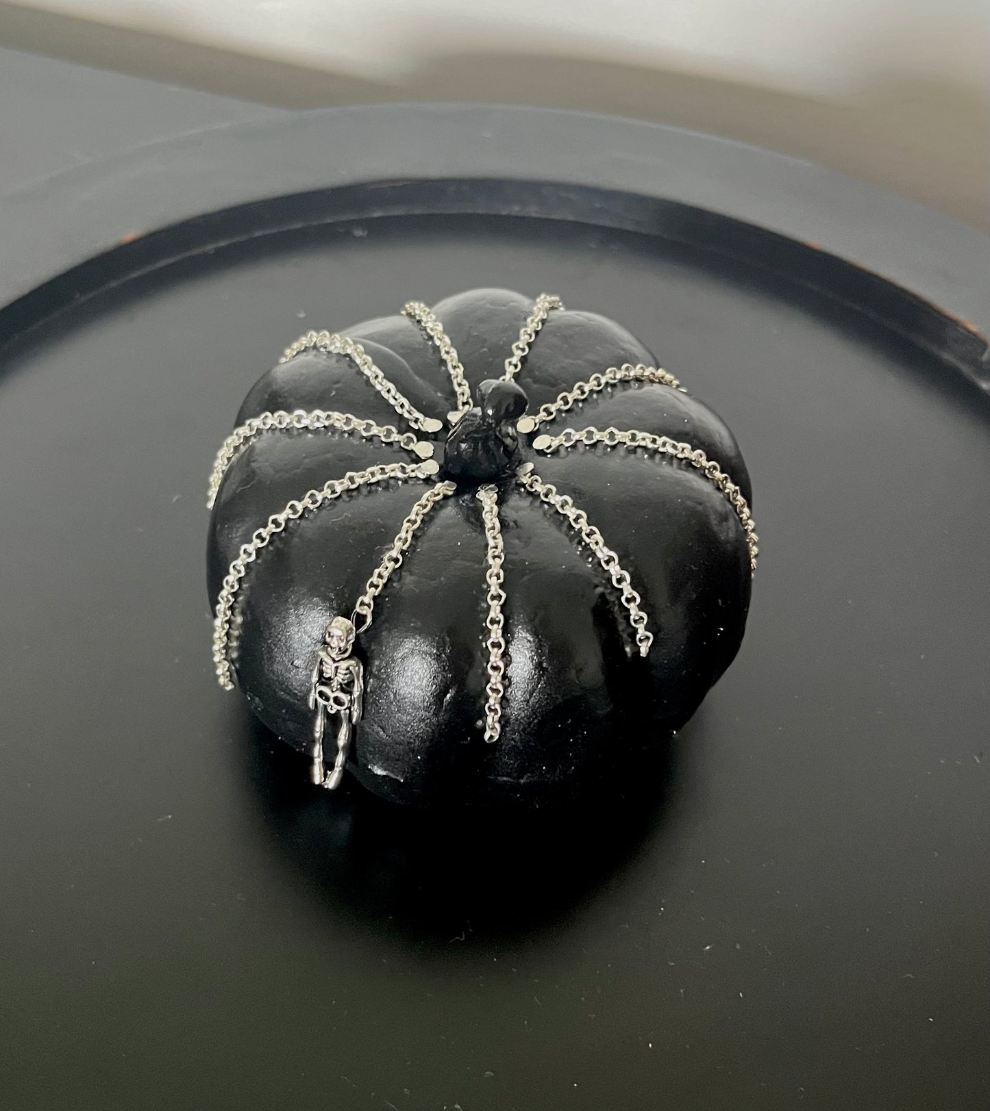 Halloween Pumpkin Decoration - Black with Silver Chains