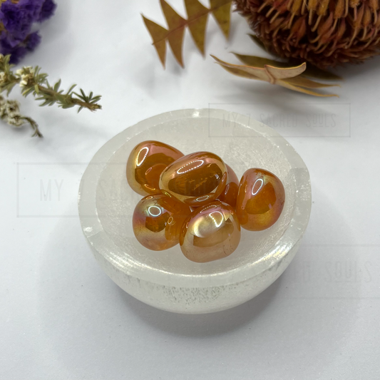 Sunset Aura Rose Quartz Tumbles
