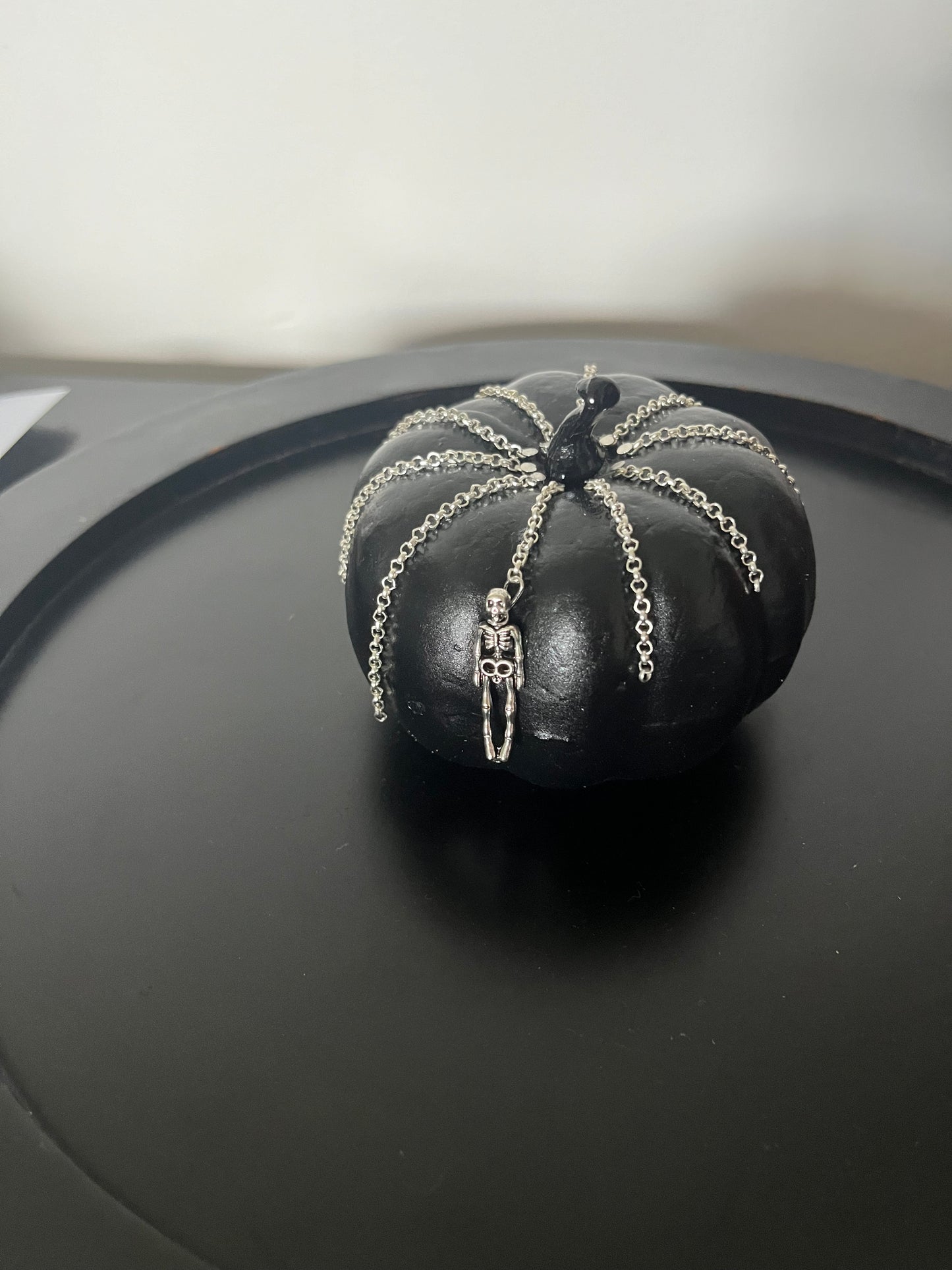 Halloween Pumpkin Decoration - Black with Silver Chains