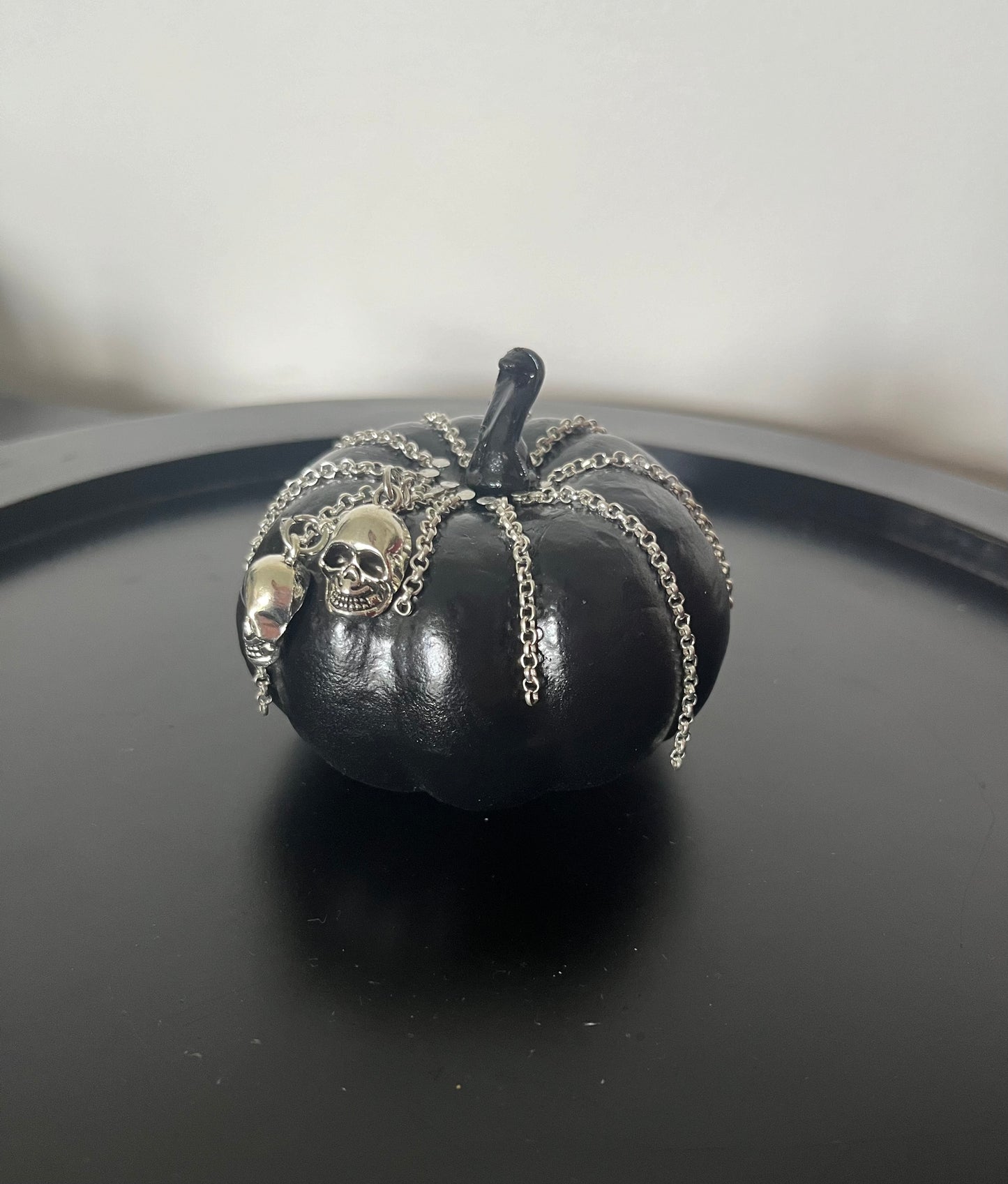 Halloween Pumpkin Decoration - Black with Silver Chains