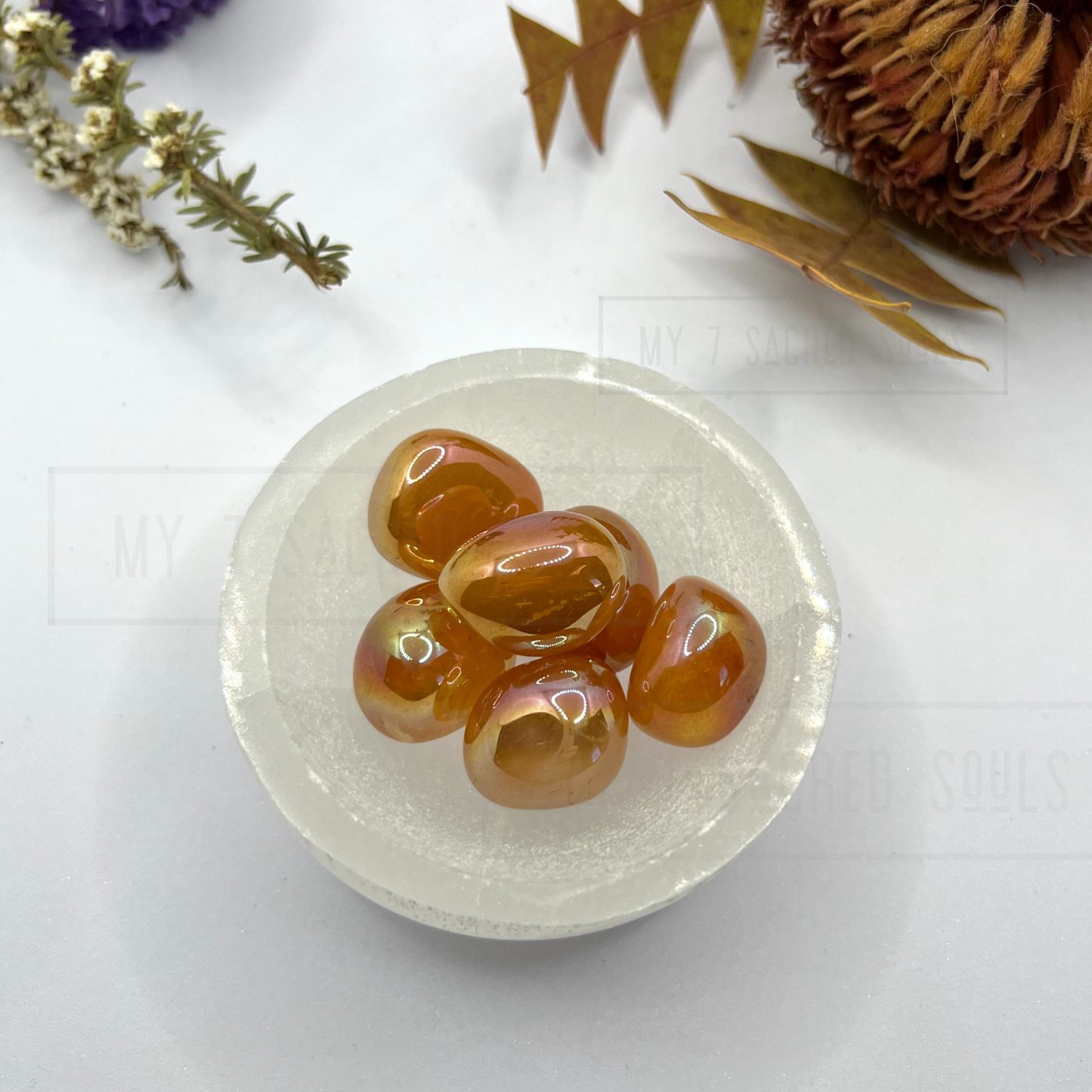 Sunset Aura Rose Quartz Tumbles