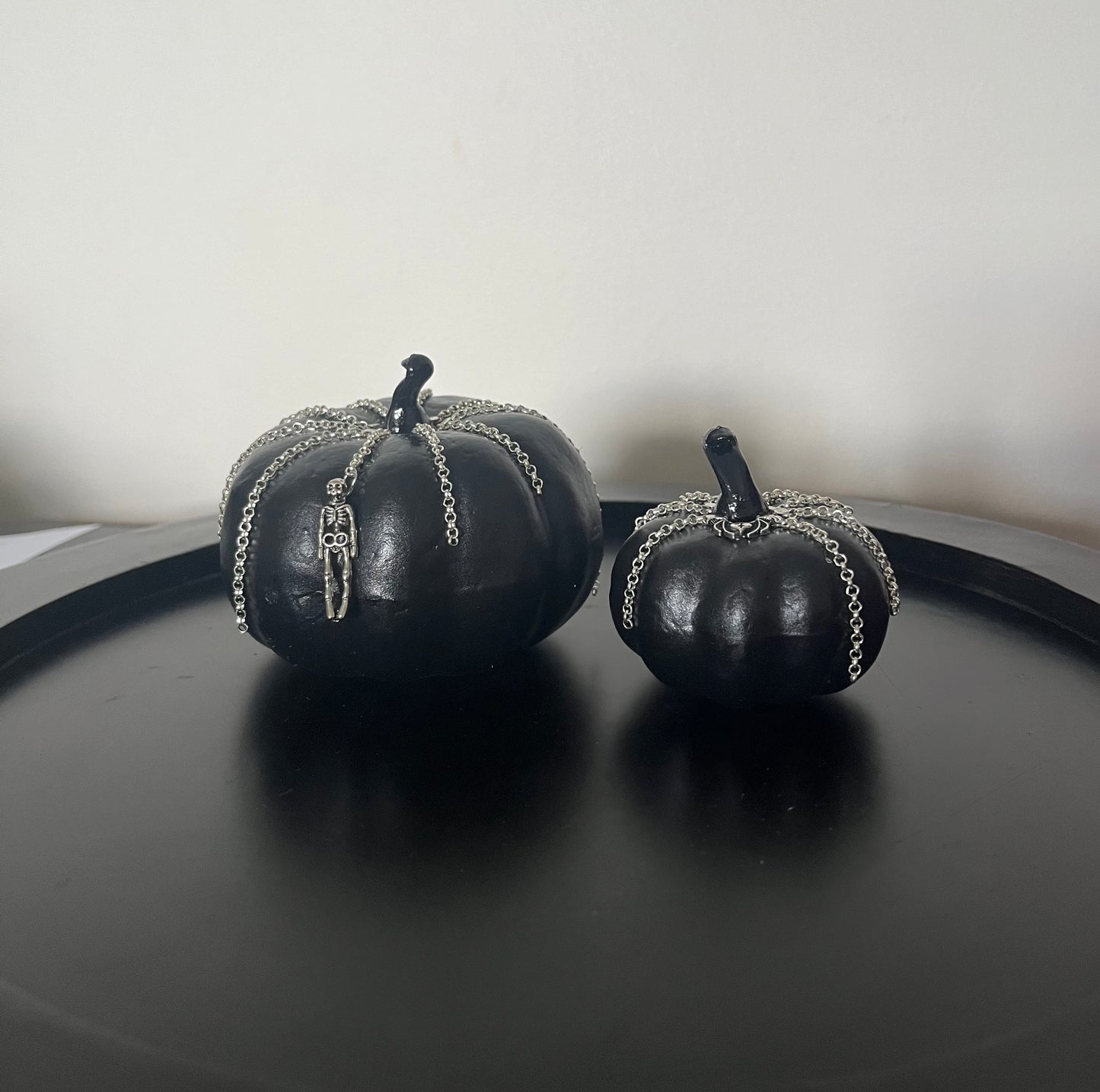 Halloween Pumpkin Decoration - Black with Silver Chains