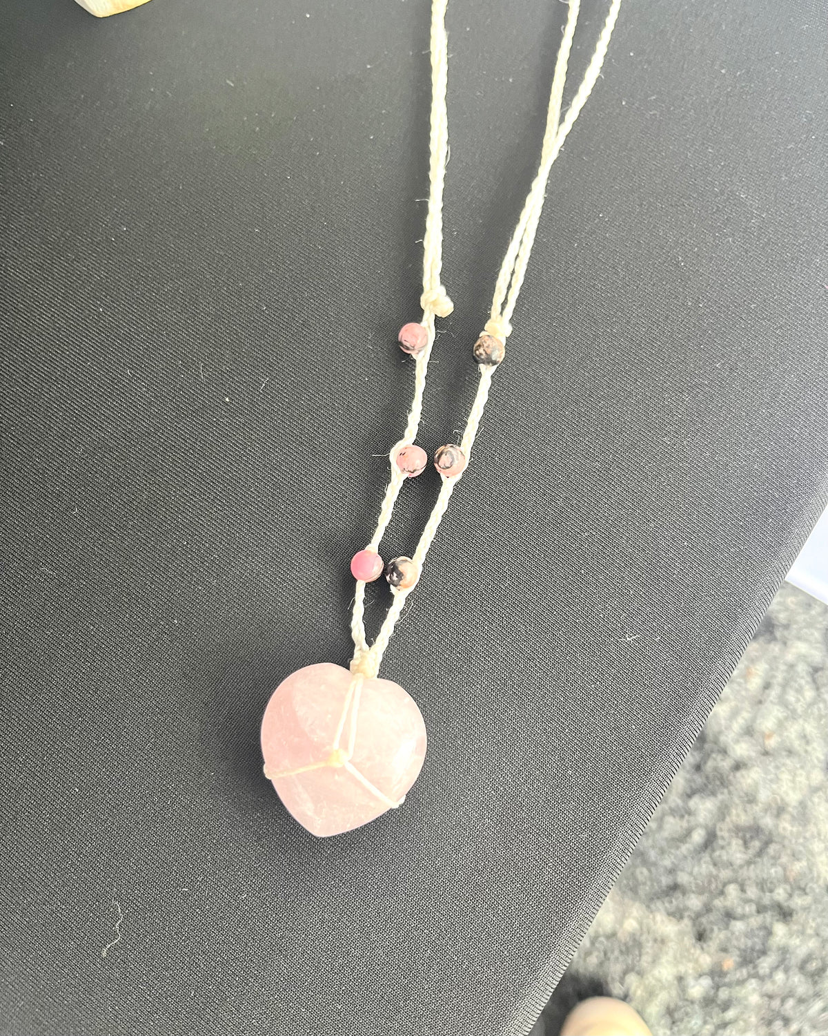 Rose Quartz Heart Mini Macrame Necklace