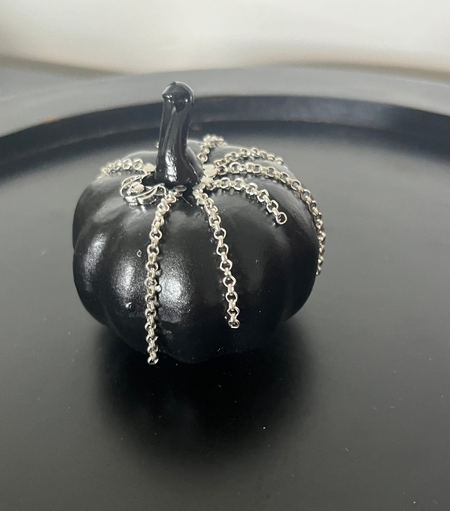 Halloween Pumpkin Decoration - Black with Silver Chains