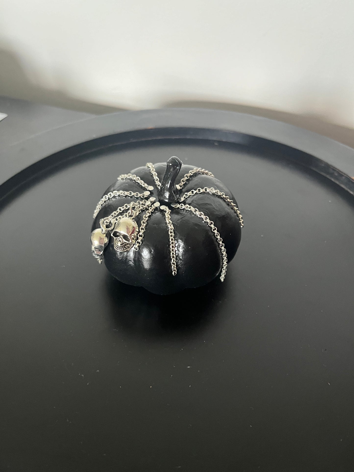 Halloween Pumpkin Decoration - Black with Silver Chains