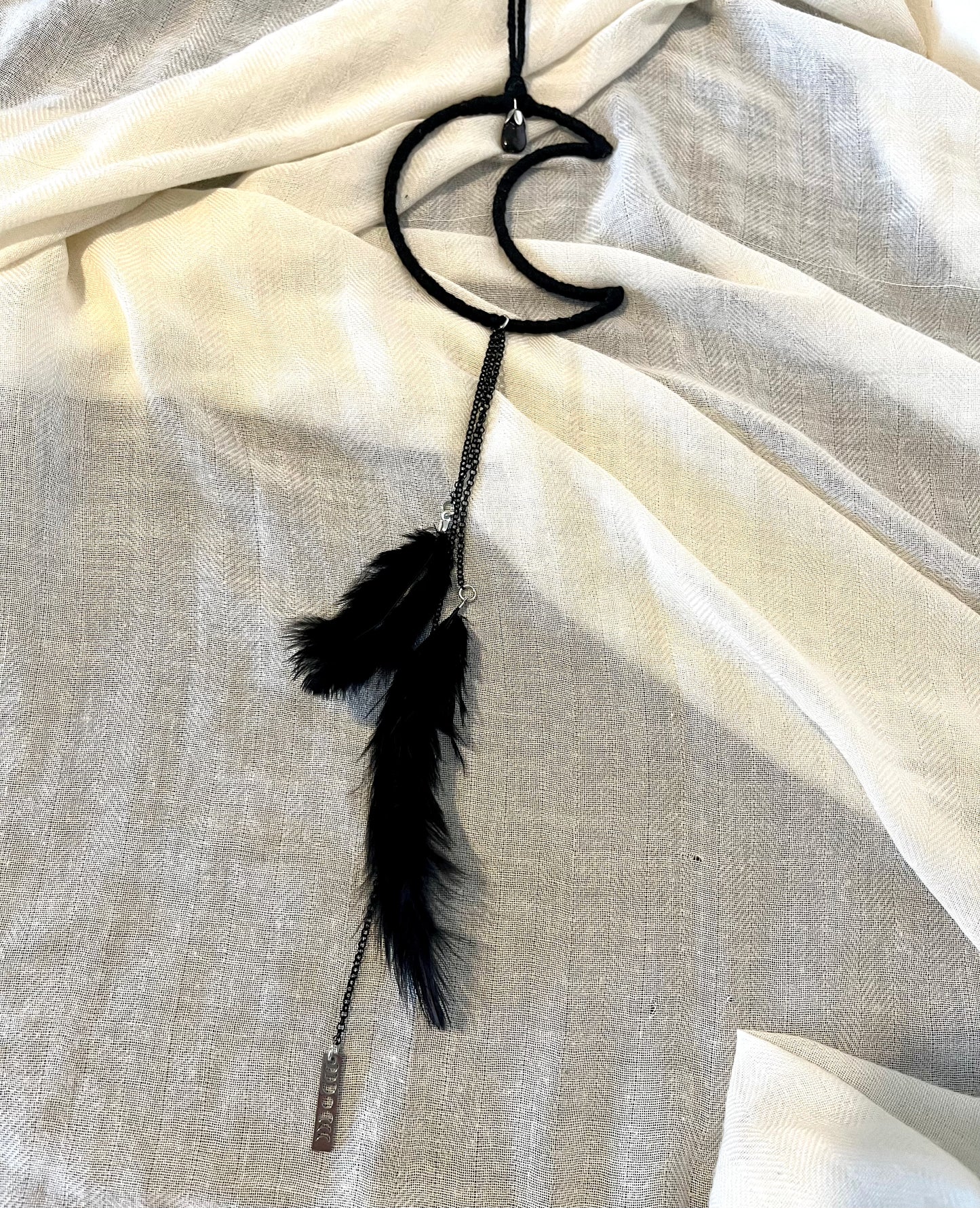 Crescent Moon Hanger - Black with moon-phase charm