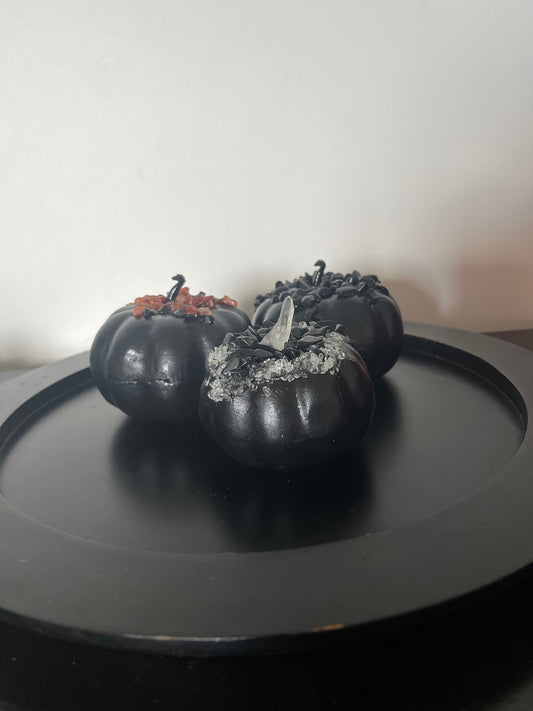 Halloween Pumpkin Decoration - Black with Crystals