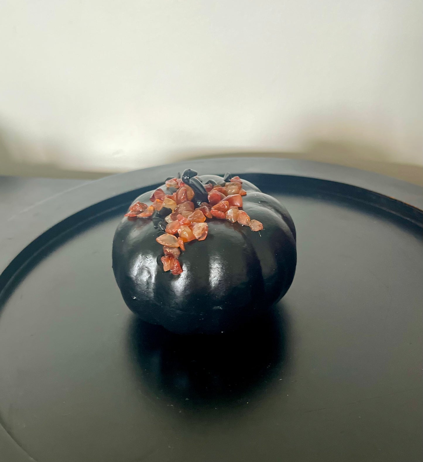 Halloween Pumpkin Decoration - Black with Crystals