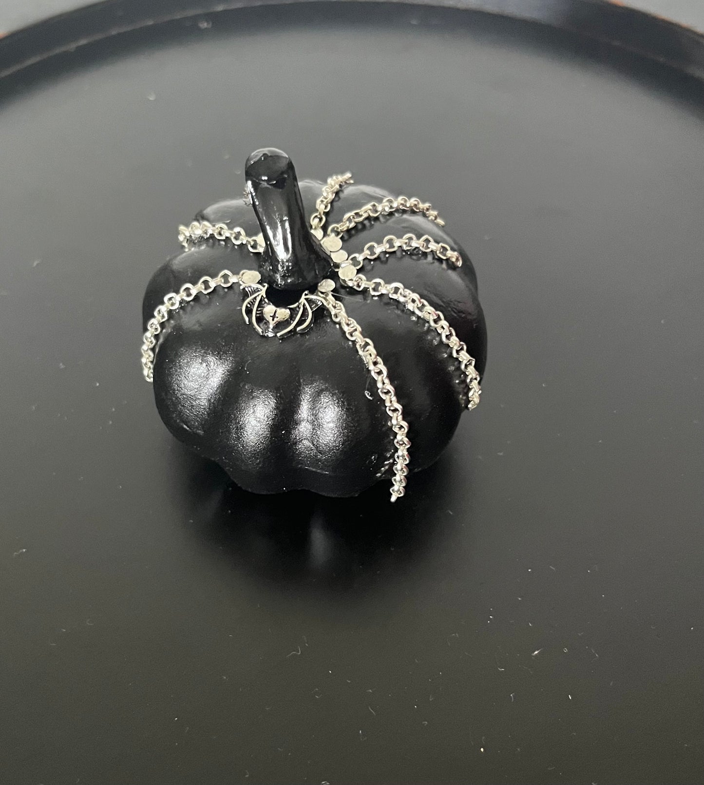 Halloween Pumpkin Decoration - Black with Silver Chains