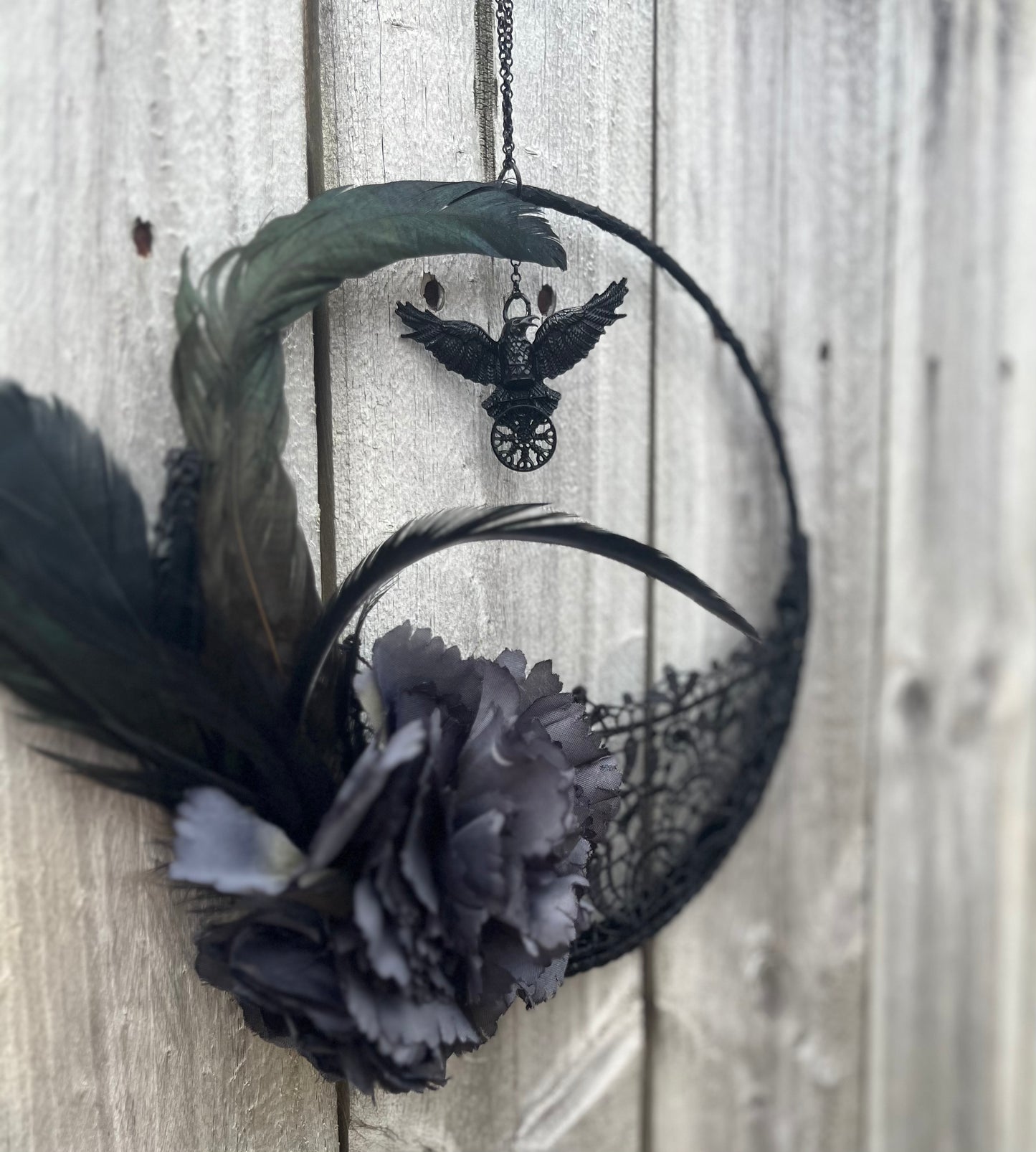 Black Crow - Flowers and Lace - Hanging Wreath