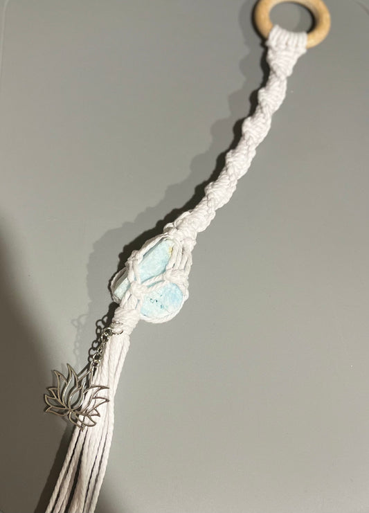 Crystal Hanger - Crisp White with Blue Aragonite and Silver Lotus Charm